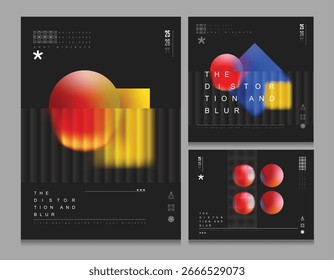 Abstract vector distortion blur card with colorful geometric gradient shapes.