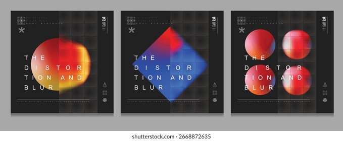 Abstract vector distortion blur card with colorful geometric gradient shapes.