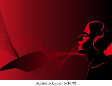 Abstract vector of a dj listening to music