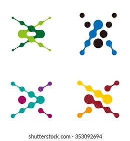 Abstract vector DNA logo template set.  "X","A" ,"V" letters icon set.  You can use in biotechnology, energy, environmental protection and electricity equipment, computer science concept icons. 