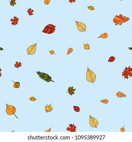 abstract vector doodle autumn leaves seamless pattern