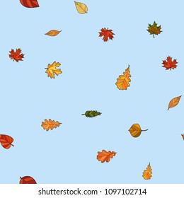 abstract vector doodle autumn leaves seamless pattern