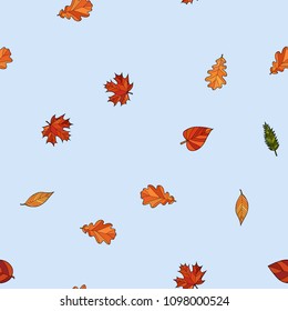 abstract vector doodle autumn leaves seamless pattern