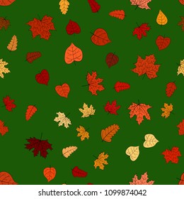 abstract vector doodle autumn leaves seamless pattern