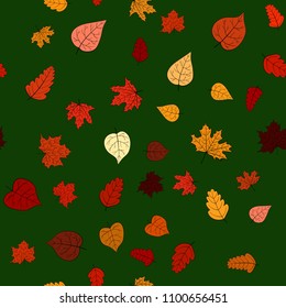 abstract vector doodle autumn leaves seamless pattern