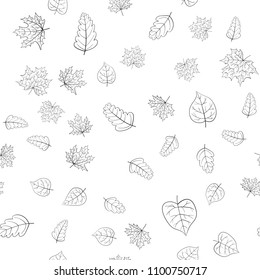 abstract vector doodle autumn leaves seamless pattern