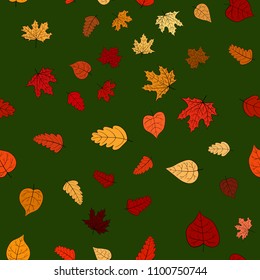 abstract vector doodle autumn leaves seamless pattern