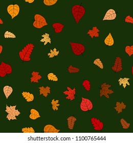 abstract vector doodle autumn leaves seamless pattern