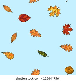 abstract vector doodle autumn leaves seamless pattern
