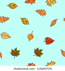 abstract vector doodle autumn leaves seamless pattern