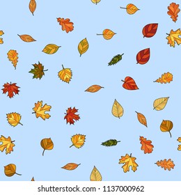 abstract vector doodle autumn leaves seamless pattern
