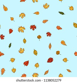 abstract vector doodle autumn leaves seamless pattern