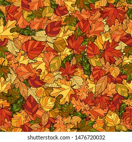 abstract vector doodle autumn leaves seamless pattern