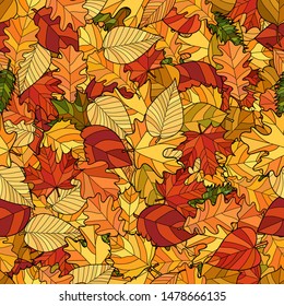 abstract vector doodle autumn leaves seamless pattern