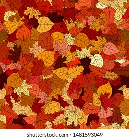 abstract vector doodle autumn leaves seamless pattern