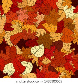 abstract vector doodle autumn leaves seamless pattern