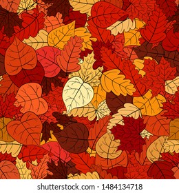abstract vector doodle autumn leaves seamless pattern