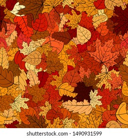 abstract vector doodle autumn leaves seamless pattern