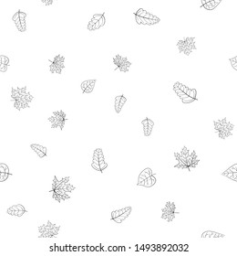 abstract vector doodle autumn leaves seamless pattern - black and white, for coloring book