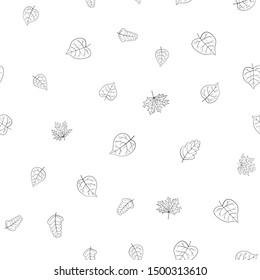 abstract vector doodle autumn leaves seamless pattern - black and white, for coloring book