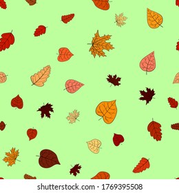abstract vector doodle autumn leaves seamless pattern