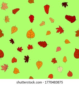 abstract vector doodle autumn leaves seamless pattern