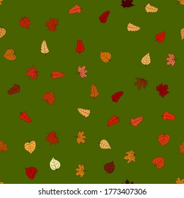 abstract vector doodle autumn leaves seamless pattern