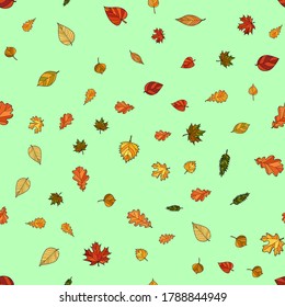 abstract vector doodle autumn leaves seamless pattern