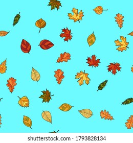 abstract vector doodle autumn leaves seamless pattern