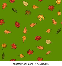 abstract vector doodle autumn leaves seamless pattern