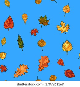 abstract vector doodle autumn leaves seamless pattern