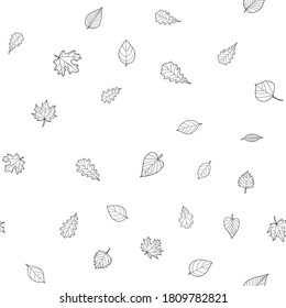 abstract vector doodle autumn leaves seamless pattern