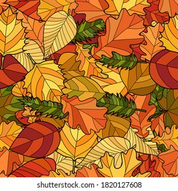 abstract vector doodle autumn leaves seamless pattern
