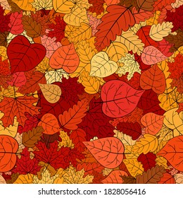 abstract vector doodle autumn leaves seamless pattern