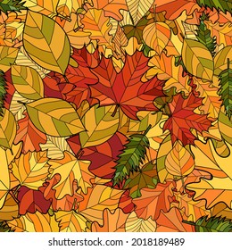 abstract vector doodle autumn leaves seamless pattern