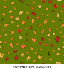 abstract vector doodle autumn leaves seamless pattern