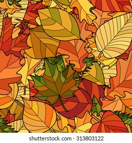 abstract vector doodle autumn leaves seamless pattern