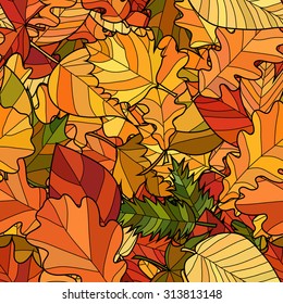abstract vector doodle autumn leaves seamless pattern