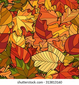 abstract vector doodle autumn leaves seamless pattern