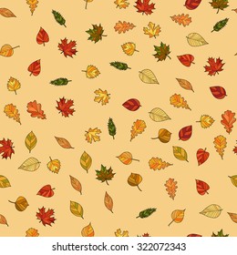 abstract vector doodle autumn leaves seamless pattern