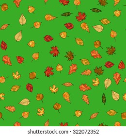 abstract vector doodle autumn leaves seamless pattern