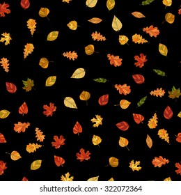 abstract vector doodle autumn leaves seamless pattern