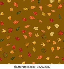 abstract vector doodle autumn leaves seamless pattern