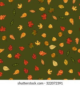 abstract vector doodle autumn leaves seamless pattern