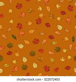 abstract vector doodle autumn leaves seamless pattern