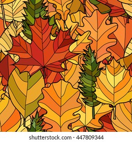 abstract vector doodle autumn leaves seamless pattern