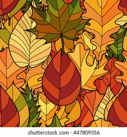abstract vector doodle autumn leaves seamless pattern