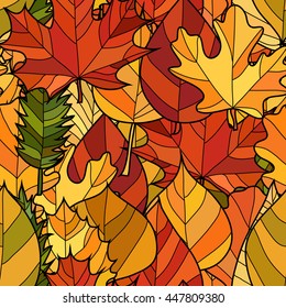 abstract vector doodle autumn leaves seamless pattern
