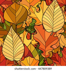 abstract vector doodle autumn leaves seamless pattern