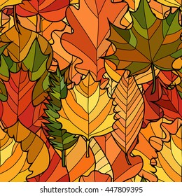 abstract vector doodle autumn leaves seamless pattern